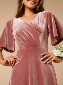 SHEIN Belle Butterfly Sleeve Velvet Bridesmaid Dress - Dusty Pink - View 7