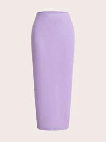 SHEIN BASICS Falda de lápiz unicolor - Lila Púrpura - Ver 1