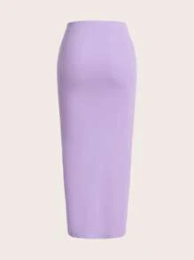 SHEIN BASICS Falda de lápiz unicolor - Lila Púrpura - Ver 2