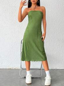 SHEIN EZwear Vestido tubo unicolor tejido de canalé de espalda abierta - Verde - Ver 1