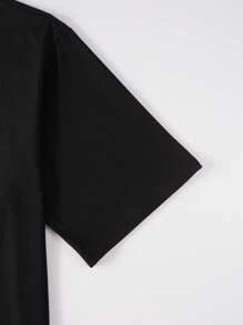 Manfinity Homme 男士熱帶印花&字母圖案T恤 - 黑色 - 查看 4