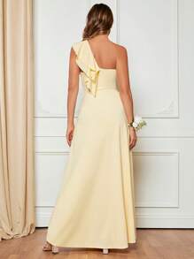 SHEIN Belle One Shoulder Ruffle Trim Dress - Yellow - View 2