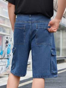 Manfinity EMRG Men Flap Pocket Side Bermuda Loose Denim Shorts - Medium Wash - View 2