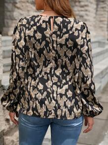 SHEIN LUNE Plus Allover Print Lantern Sleeve Blouse - Multicolor - View 2