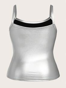 SHEIN ICON Plus Solid PU Leather Cami Top - Silver - View 2