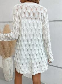 SHEIN LUNE Áo len cardigan thả vai Pointelle - trắng - Xem 2