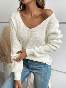 SHEIN LUNE Twist Backless Jumper - White - View 2