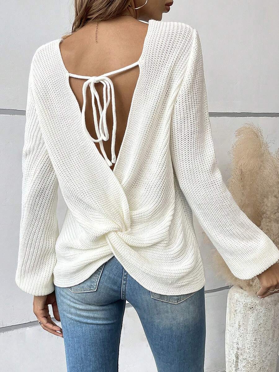 SHEIN LUNE Twist Backless Jumper - White - View 1