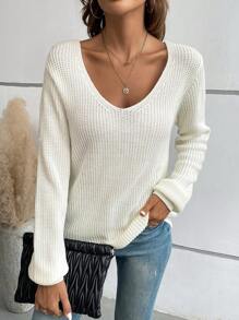 SHEIN LUNE Twist Backless Jumper - White - View 4