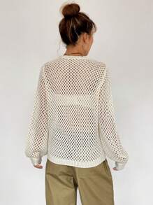 SHEIN Unity Solid Open Knit Jumper Without Tube Top - Apricot - View 2