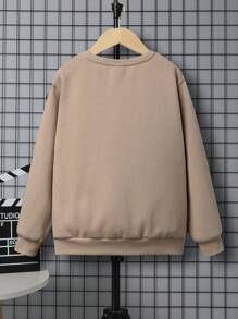 SHEIN 男大童標語圖案加絨內裏運動衫 - 卡其色 - 查看 2