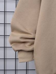 SHEIN 男大童標語圖案加絨內裏運動衫 - 卡其色 - 查看 6