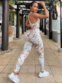 Easithlete Allover Floral Print Racer Back Sports Set - White - View 4