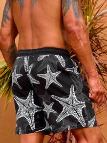 Surfspeed Men Starfish Print Drawstring Waist Swim Trunks