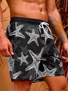 Surfspeed Men Starfish Print Drawstring Waist Swim Trunks