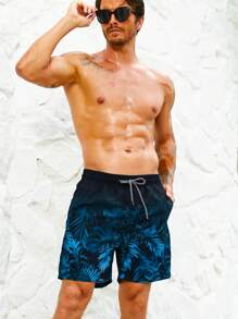 Zalmeno Men Tropical Print Drawstring Waist Swim Trunks,Hawaiian - Multicolor - View 4