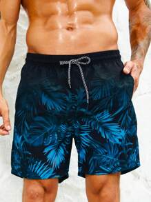 Zalmeno Men Tropical Print Drawstring Waist Swim Trunks,Hawaiian - Multicolor - View 5