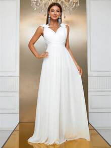 抽褶腰及地洋裝 - 白色 - 查看 2