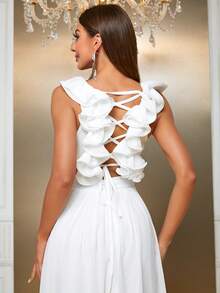 抽褶腰及地洋裝 - 白色 - 查看 5