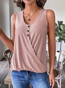 SHEIN LUNE Lỗ gắn thêu Chi tiết Nút Áo ba lỗ - Bụi hồng - Xem 1