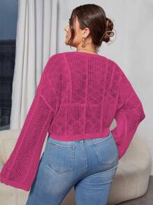 SHEIN Unity Plus Drop Shoulder Open Knit Knot Front Cardigan - Hot Pink - View 2