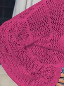 SHEIN Unity Plus Drop Shoulder Open Knit Knot Front Cardigan - Hot Pink - View 6