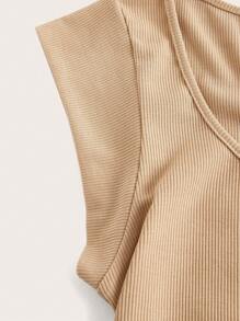 SHEIN Qutie Solid Ruffle Hem Dress - Apricot - View 3