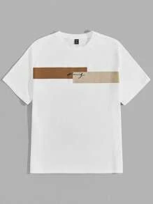 EASEVO Men Letter Graphic Colourblock Tee - White - View 4