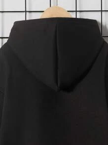 SHEIN Tween Girl Skeleton Print Drop Shoulder Hoodie - Black - View 3