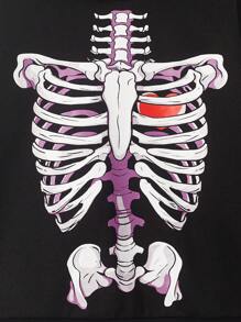 SHEIN Tween Girl Skeleton Print Drop Shoulder Hoodie - Black - View 5