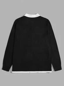 EASEVO Men Plus Letter Patched Detail 2 In 1 Polo Shirt - Black - View 2