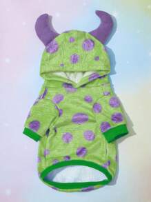 PETSIN Cos 波尔卡圆点羊毛宠物连帽衫，1 件 - 温暖舒适，适合秋季、冬季和早春；非常适合日常穿着、户外散步、家庭聚会、节日庆祝、冬季派对、圣诞节活动、室内休闲和可爱的照片拍摄；采用柔软的羊毛面料和俏皮的波尔卡圆点设计，为您的宠物衣柜提供舒适和时尚的温暖 - 彩色 - 查看 1