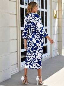 SHEIN Clasi Allover Print V Neck Dress - Multicolor - View 2