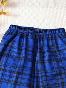 SHEIN Tween Boy Plaid & Letter Graphic Sweatpants - Blue - View 5