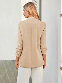 SHEIN BIZwear Blazer unicolor con parte delantera abierta de manga fruncido ropa de trabajo - Albaricoque - Ver 2