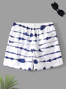 Manfinity KASUA 男士紮染腰部抽繩泳褲 - 藍白色 - 查看 2