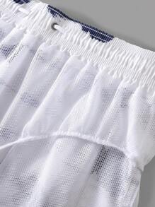 Manfinity KASUA 男士紮染腰部抽繩泳褲 - 藍白色 - 查看 3