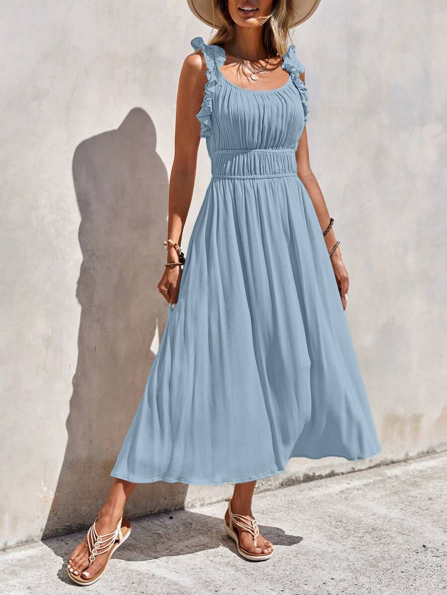 SHEIN LUNE 荷葉邊A字連衣裙 - 淺藍色 - 查看 1