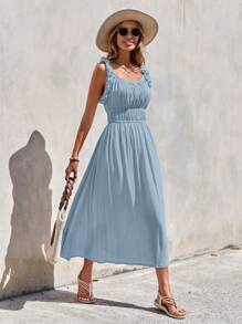 SHEIN LUNE 荷葉邊A字連衣裙 - 淺藍色 - 查看 3