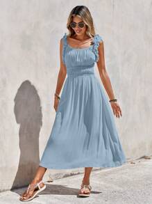 SHEIN LUNE 荷葉邊A字連衣裙 - 淺藍色 - 查看 4