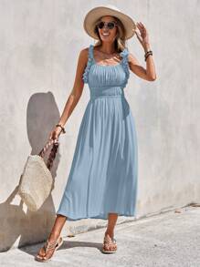 SHEIN LUNE 荷葉邊A字連衣裙 - 淺藍色 - 查看 5