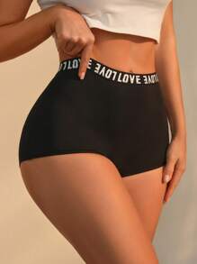 3 piezas de ropa interior corta deportiva con cintura de cinta con letras - Negro - Ver 3