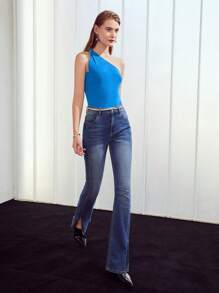 MOTF PREMIUM ONE SHOULDER CHAIN TOP - Blue - View 7