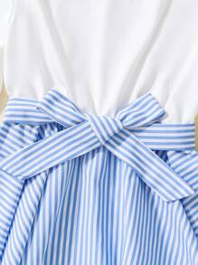 SHEIN Tween Girl Striped Print Belted Peplum Top & Trousers - Baby Blue - View 5