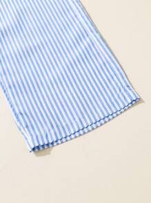 SHEIN Tween Girl Striped Print Belted Peplum Top & Trousers - Baby Blue - View 7