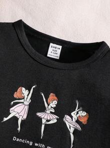 Baby Girl Figure & Letter Graphic Ruffle Trim Tee & Mesh Overlay Skirt - Black - View 3