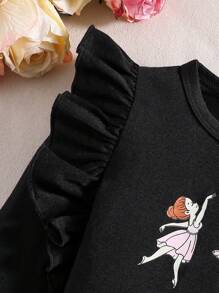 Baby Girl Figure & Letter Graphic Ruffle Trim Tee & Mesh Overlay Skirt - Black - View 4