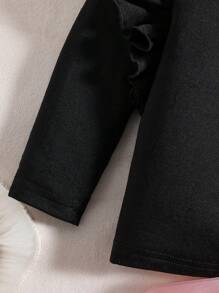 Baby Girl Figure & Letter Graphic Ruffle Trim Tee & Mesh Overlay Skirt - Black - View 5