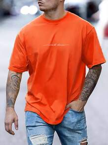 Manfinity Homme Men Letter Graphic Tee - Orange - View 1