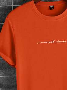 Manfinity Homme Men Letter Graphic Tee - Orange - View 4
